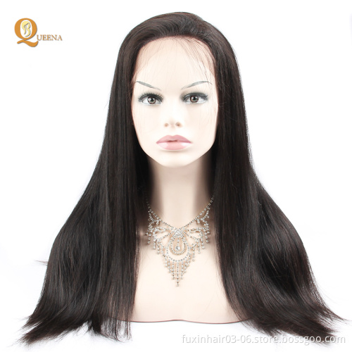 Natural Color Straight 360 Lace Frontal Wigs Preplucked 180% Density Remy Human Hair Wigs